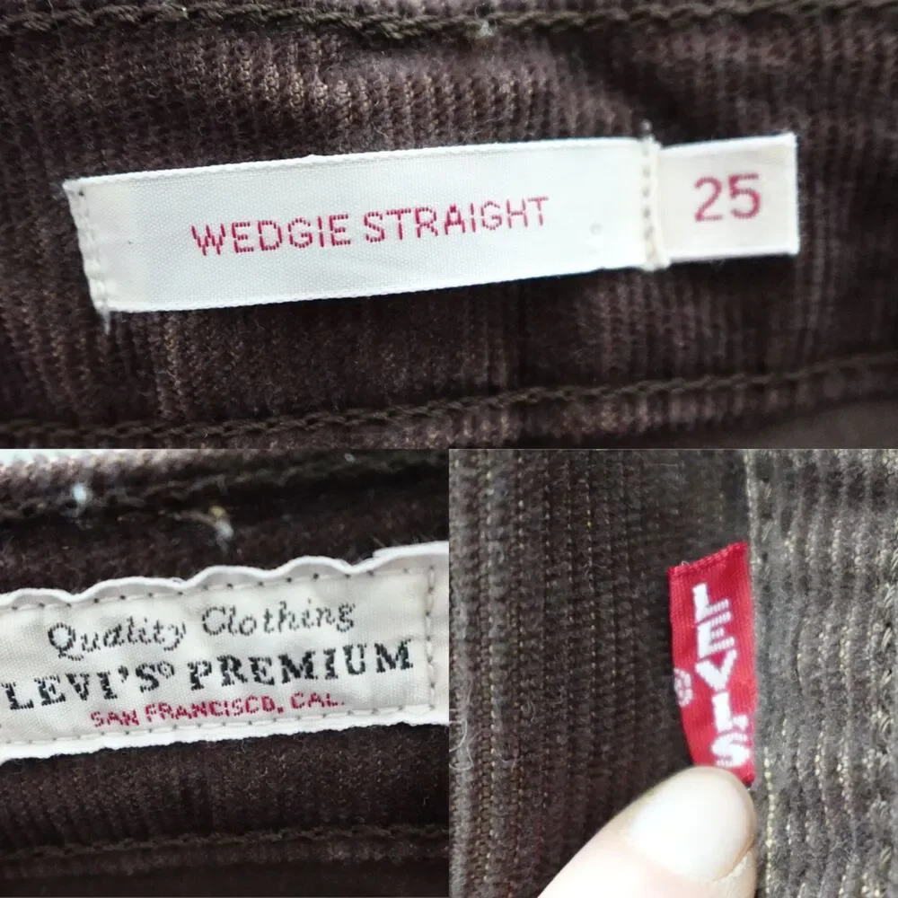 Levi's Chocolate Brown Corduroy Wedgie Straight Leg High Rise Jeans Size 25
